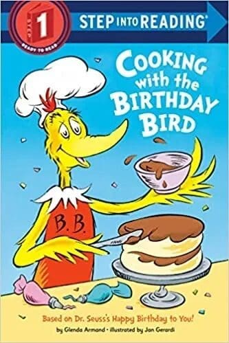 A book cover with a bird holding a bowl of cake.